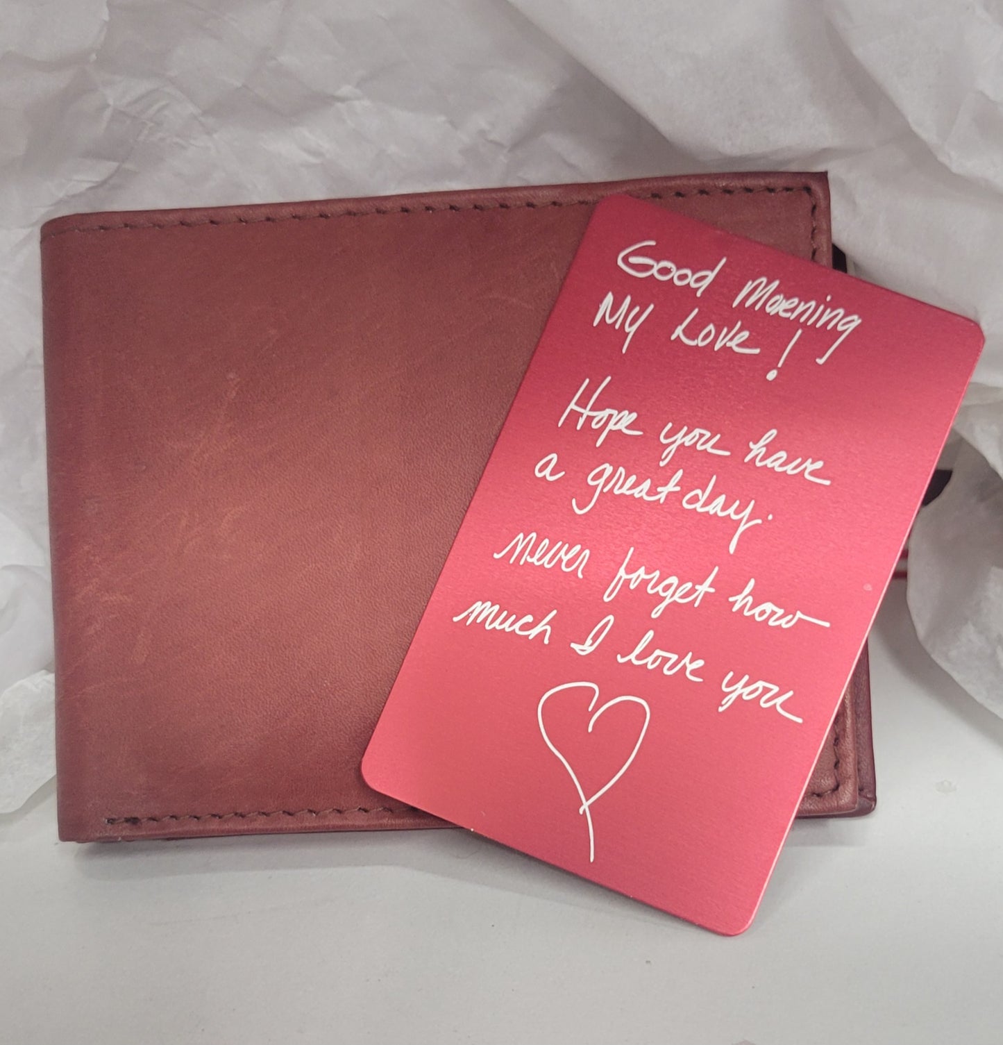 Custom Personalized Handwritten Engraved Metal Wallet Card – A Romantic Valentine’s Day Gift That Lasts Forever