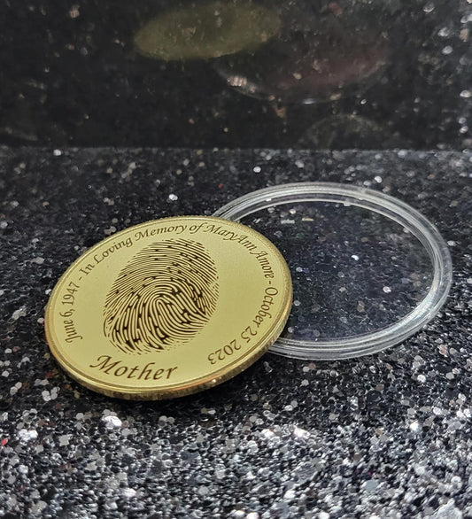 Personalized Guardian Angel Memorial Coin – Laser Engraved Fingerprint Keepsake, Pocket Token, Loved One Remembrance, Purse Charm