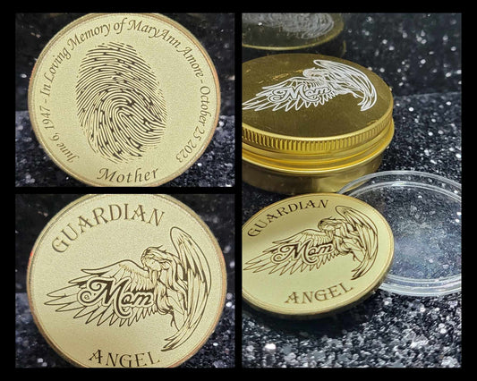 Memorial Coin Guardian Angel Coin Fingerprint Coin Pocket Token Purse Token Laser Engraved