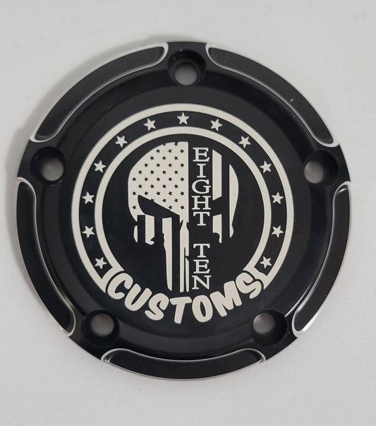 Customizable Billet Aluminum Twin Cam Derby -Timing Cover Set - For Harley Twin Cam Engines - Relief Cut, Black Motorcycle Laser Engraved